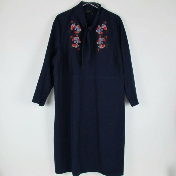 Eloquii Dresses & Skirts - Eloquii Womens Blue Dress Embroidered Long Sleeve